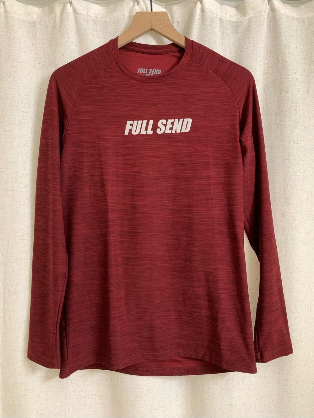 Full Send Fitness Mens Reflective Logo Long Sleeve Performance Red Black Heather